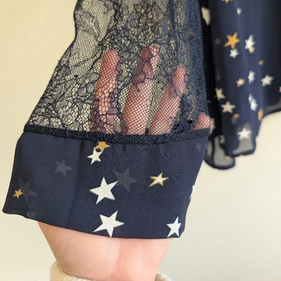 Starry Night Blouse in Midnight Blue with Lace Sleeves and Back - Picture 10 of 12